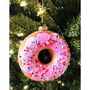 Donut Sprinkles Christmas Tree Ornament Pink Glass Food Sweet Treats Pastry